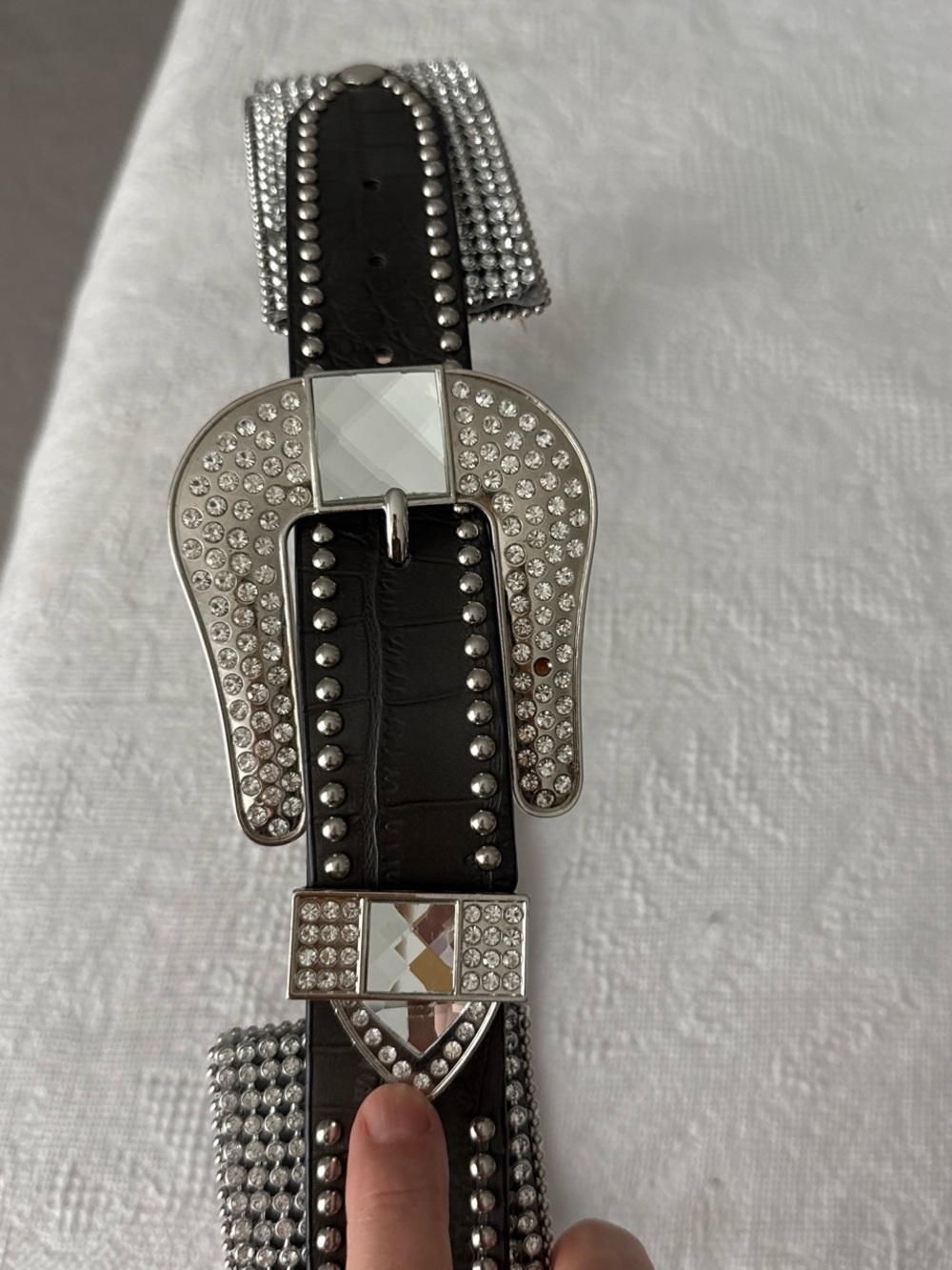 Nocona Women's Black Crystal Buckle Western Belt